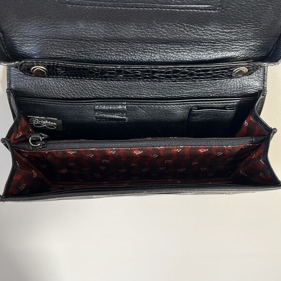 Brighton Black Leather Vintage Croc Embossed Clutch Shoulder Bag - Picture 6 of 13